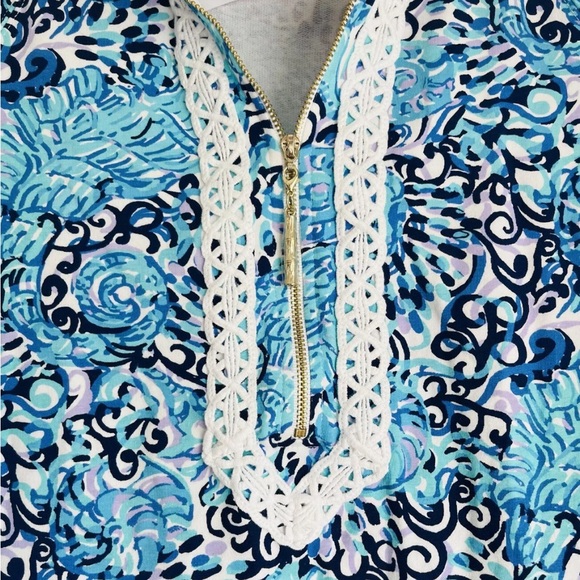 Lilly Pulitzer XS Light Aqua SPRITZ JANIE POPOVER 1/2 Zip Pullover Lace Trim NWT - Picture 3 of 8
